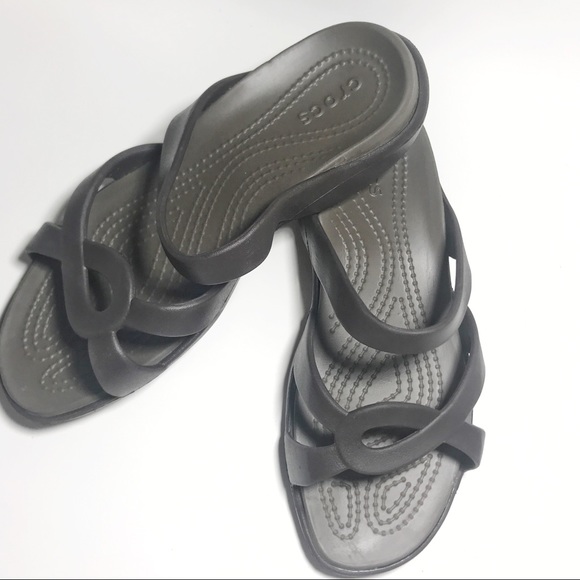 CROCS WOMEN MELEEN TWIST SANDALS SLIDES BROWN 6 - Picture 2 of 8